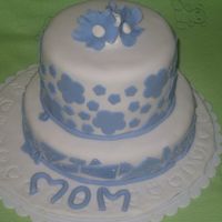 Blue Mosaic For Mothers Day. I made 2 cakes for mothes day, this one for my mother in law, other one for my mom, this one all fondant decorations,yellow cake, peaches...