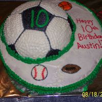 Soccer Sports Cake This cake was made with a 12 in chocolate base and white for the soccer ball. I used mini cookie cutters to make other ball impressions in...