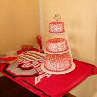 Osu Wedding Cake This was for my friend's casual Ohio State themed wedding reception. 3 double layer tiers of white cake, buttercream icing with...