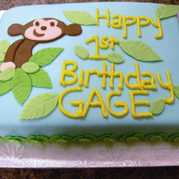 Monkey! Made for my 1 year old nephew.. Vanilla chocolate chip. cake with fondant and buttercream. Thanks for looking!