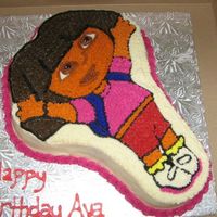 Dora!! Chocoate cake with buttercream. Character pans are fun!!! For my cousin's daughter's bday!!