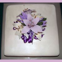 Oriental Lilies (Close Up) Lilac and cream lillies with Dark purple Croakers (not sure of spelling, found them in garden and thought they would look nice) all made...