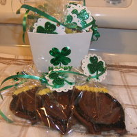 Pot Of Gold Sugar Cookies Made take out containers full of chocolate pot of gold & vanilla clover sugar cookies. My piping skills suck on cookies so I just put a...