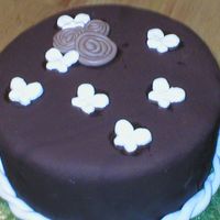 Bevy Of Butterflies Mini-chocolate chip cake iced with dark chocolate buttercream. Covered with chocolate Pettinice fondant. White Pettinice butterflies from...