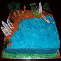 Julia's Hawaian Theme Birtday Cake My niece turned 7 had a Hawaian themed birthday party, the sand is colored sugar and I used blue gel for the water