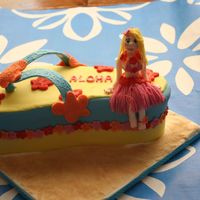 Hawaiian Theme Flipflop made from a 12 inch cake covered in fondant with a fondant sugar model