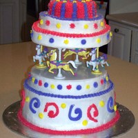 Carousel Cake I made this cake for my daughter's 4th birthday carnival party. Each layer is a different flavor. It is iced in buttercream frosting....