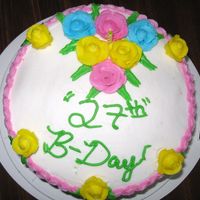 June's Birthday Cake Made this small cake for my daughters 27th Birthday . All buttercream icing .