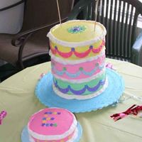 Ellas_Cake.jpg first time building a 3 tier cake. Whipped BC w/ MMF accents. This is from the 2007 Wilton Yearbook