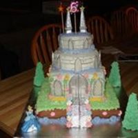 Castle Birthday Cake For My 6 Year Old Grandaughter, Jayce Castle cake in WASC with buttercream icing and molded chocolate windows and doors.