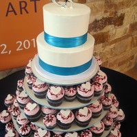 2 Tier Cutting Take & Raspberry Truffle Cupcakes 