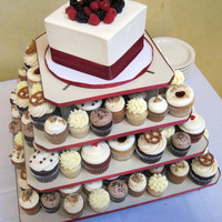 Square Cupcake Wedding Tower 6" square Berry Sweet and Sour cakeAssortment of mini & regular cupcakes.