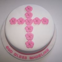Baptism Christening Pink Hibiscus Cross Cake 