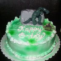 Hulk Strawberry cake with Cherry Filling and Whipped cream frosting! Just for practice!!