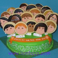 Goodbye Teacher this cake was done for my daughter's teacher who's leaving :-(decorations are MMF - kids are sugar cokokies with MF