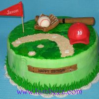 Baseball Cake Vanilla cake with choc chips and vanilla frosting.All decorations are MMF