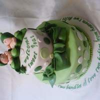 Two Peas In A Pod fondant covered cake, fondant/ gumpaste babies and bow