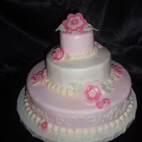 For Mom Cake made for my mom's 60th birthday party. It was a WASC with raspberry filling on two layers and buttercream on the middle layer.