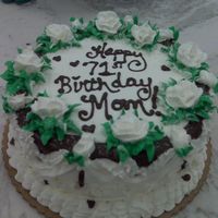 Chocolate_Drizzled_Chocolate_.jpg Icecream cake with whipped cream frosting, and whipped cream roses. Melted chocolate was drizzled on top & side before finishing....