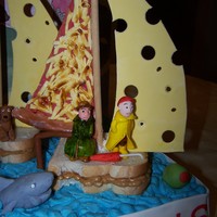 Cloudy With A Chance Of Meatballs 2 pages from the book come to life. All cake, rice crispy treats, and fondant. 10 Lbs of sugar!