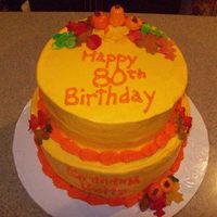 Fall Birthday The base color on this cake turned out a lot brighter than I intended but she loved it anyway. It was for my Grandma's 80th surprise...