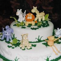 Jungle Cake The cake was made for a little boys birthday. Top tier was an 8" and the bottom a 12". Cakes were covered with fondant and the...