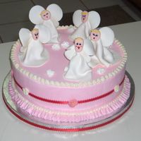 Angels 10" Italian Sponge with creme de cacoa ganache and canoli cream fillings, B/C with fondant/tylos angels. TFL
