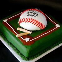Baseball Cake 10 in vanilla cake with chocolate icing, baseball covered in MMF. Thanks for looking!