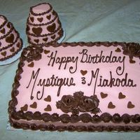 Pink And Brown And Mini-Tier Birthday Cakes A pink and brown chocolate cake w/ pink buttercream frosting. I also made the mini tiered cakes for each of my nieces. I never did the mini...