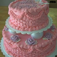 Tiered Pink Birthday Cake I made this for my niece's first "friends only" princess birthday party. It's all buttercream (butterflies not edible)...