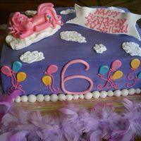 My Little Pony Birthday Cake Inspired by fellow CC'er. 2-layer 1/4 sheet, 1/2 choc, 1/2 WASC with buttercream frosting/filling. All fondant accents.