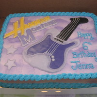 Hannah Montana Buttercream sheetcake, "Hannah Montana" and guitar are a color flow plaque.