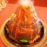 Volcano Eruption Cake My first volcano cake! 6-layers with vanilla buttercream, dry ice 'smoke'. "Sublimation....straight from a solid to a gas.&...