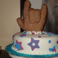 "i Love You" Graduation cake for the Deaf kids I work with. The hand is rice Krispes and candy clay (modeling chocolate). The rest is fondant covered...