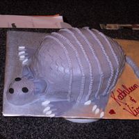 Armadillo Cake Made this cake for a wedding rehearsal dinner. Red Velvet cake with raspberry filling, buttercream icing, mmf feet and ears.