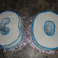The Big 3 0. I cut out the shapes of the numbers and then iced them in buttercream.