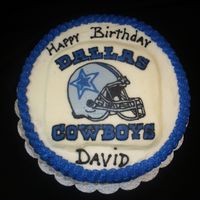 Dallas Cowboys Fan Birthday This is a 8" round red velvet cake with cream cheese icing (I can not stand working with it.....taste great but very soft)...lol. I...