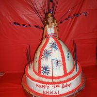 Barbie Cake This is a practice cake for my daughter's 7th birthday. The skirt is lemon cake covered in fondant, and the bottom tier is butter cake...