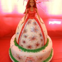 4Th Of July Barbie Cake With Hand Painted Fireworks, And Shooting Stars The cake is all butter...the barbie skirt has red, white, and blue icing inbetween its layers. The bottom tier has red cake, white cake,...