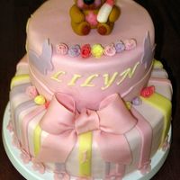 1St Bday Cake For Niece:) Strawberry WASC with choc IMBC, Michelle Fosters fondant and gumpaste accents. So chuffed my best cake so far!!