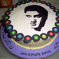 Elvis Cake Client cake. My first frozen buttercream transfer. Handmade records, piped musical notes and song titles.