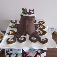 1St Birthday Cake first birthday cake for twins. dbl chocolate cake with imbc. chocolate fondant to cover.alot of fun to make, and my 1st carved cake :) .TFL...