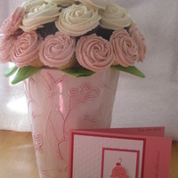 Birthday Cupcake Bouquet vanilla & chocolate mini cupcakes. chocolate cupcakes covered with vanilla IMBC and vanilla cuppies covered in raspberry IMBC. For a...