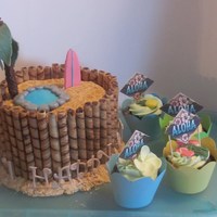 Luau luau cake & cupcakes for a little girl's birthday. Marble cake with IMBC. white chocolate fondant accents. inspired by ajmccray...