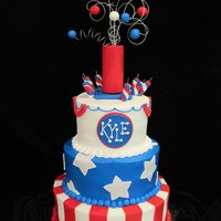 The Stars And Stripes I loved making this cake! Covered in icing with fondant stars, red stripes, and "name tag". Hand sculpted fondant firecrackers...