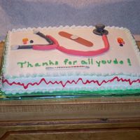 Doctor And Nurses At Chemo Clinic White 9x13 with bc icing and fondant details. Got lots of ideas from CC members. Thank you.