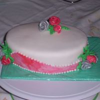 First Fondant Covered Cake This is a red velvet with bc filling and covered in fondant. Only a practic cake for home. First time doing fondant roses also. They are so...