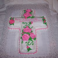 Church Dedication Cross done for brother's church dedication dinner. White cake with buttercream frosting and decorations.