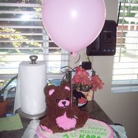 First Birthday I had fun with this one. White cake with cream filling and fresh strawberries. Frosting with buttercream. The birthday girl loved the bear...