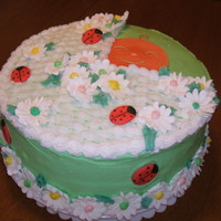 Ladybug Baby Shower Cake Marble cake with buttercream frosting and royal icing daisies. Buttercream basketweave. Color flow ladybugs and babyface. As you can see, I...